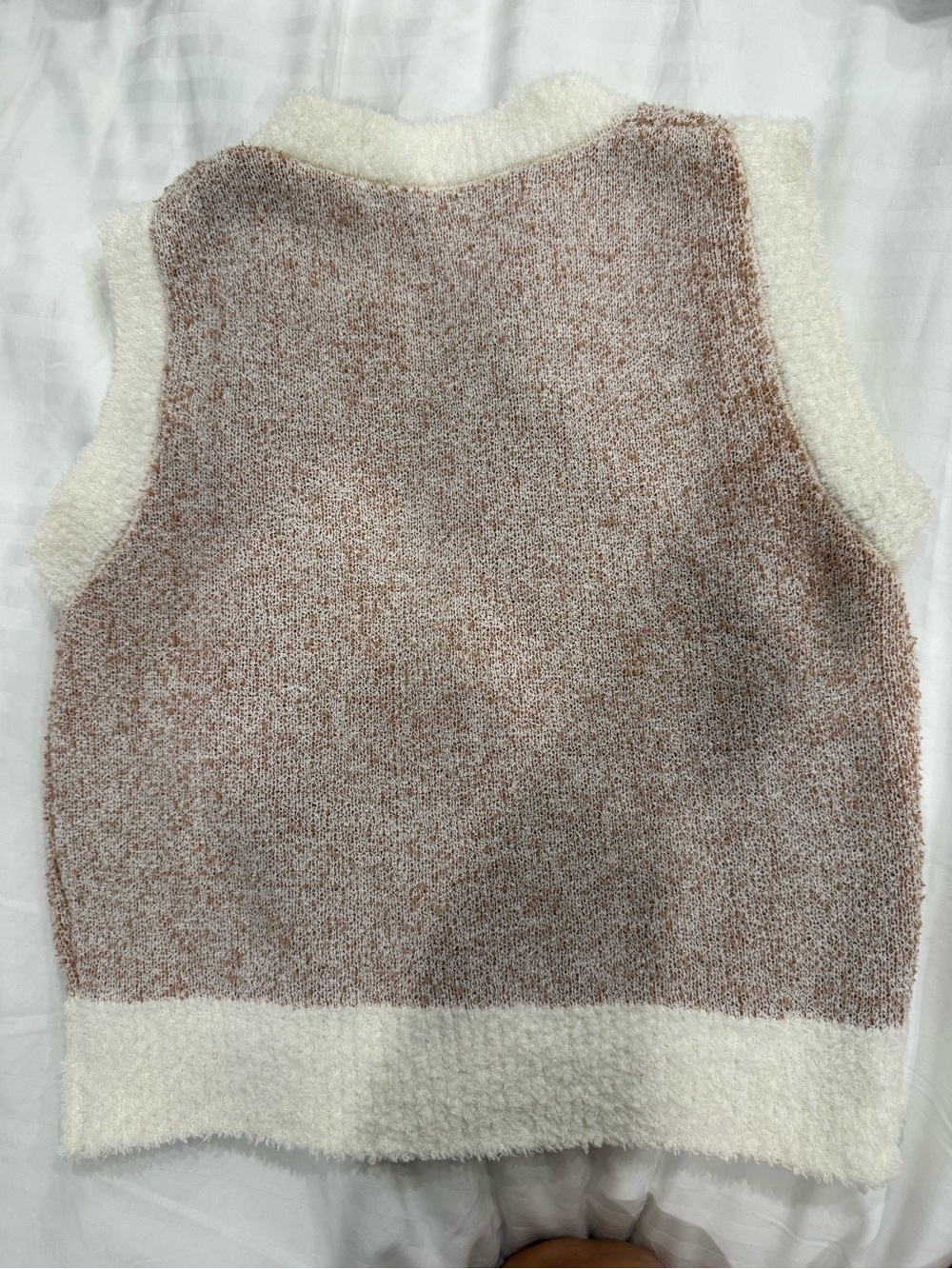Cream & Brown Knit Sleeveless V-Neck Sweater Vest - Picture 2 of 2